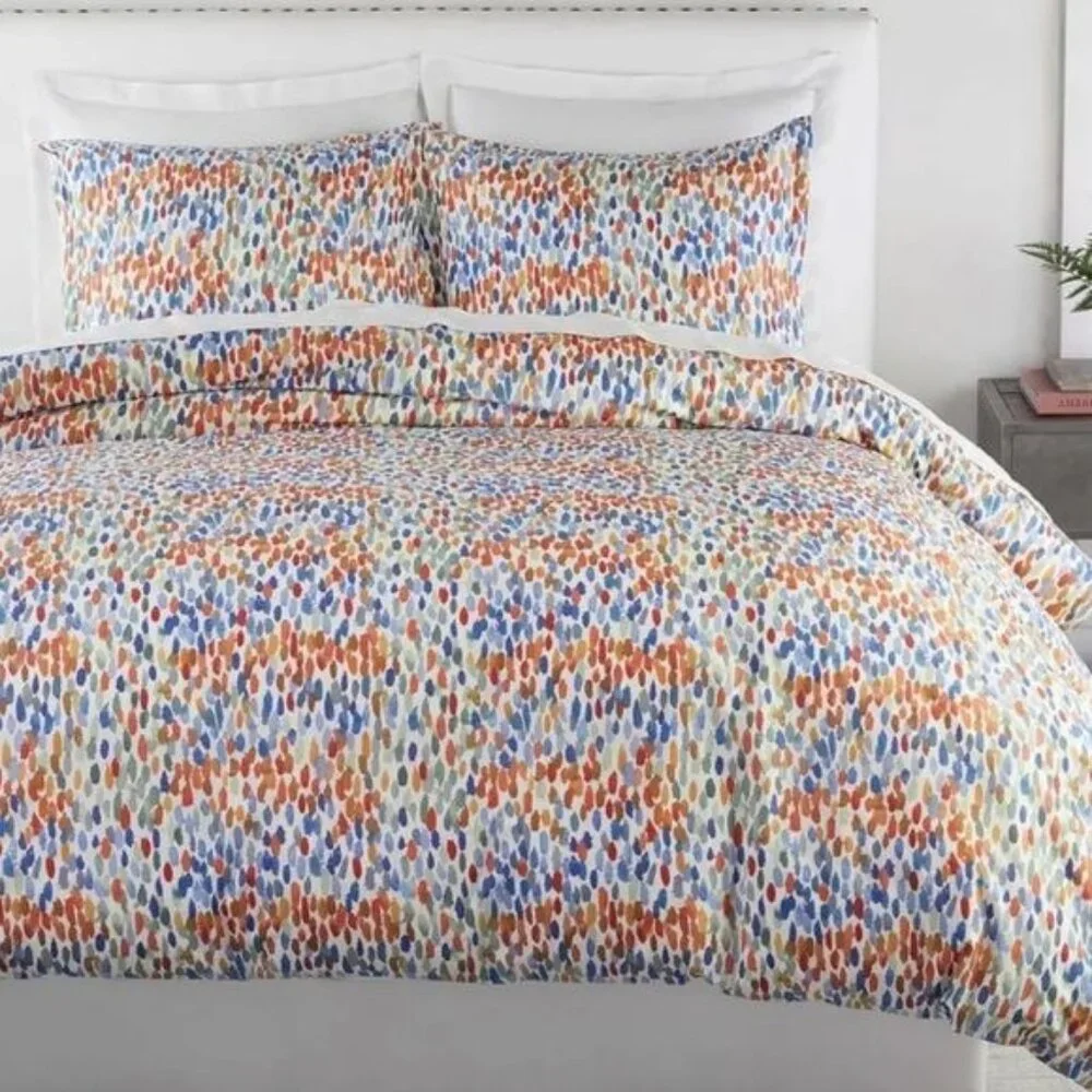 Pottery‎ Barn Duvet Cover Anabel King Watercolor Dot Organic Percale Bedding